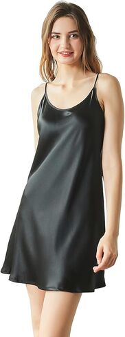 THXSILK 6A+ 100% Mulberry Silk Nightgown for Women, 22 Momme Sexy Silk Slip Dress, Round Neck Short Sleepwear in Kuwait