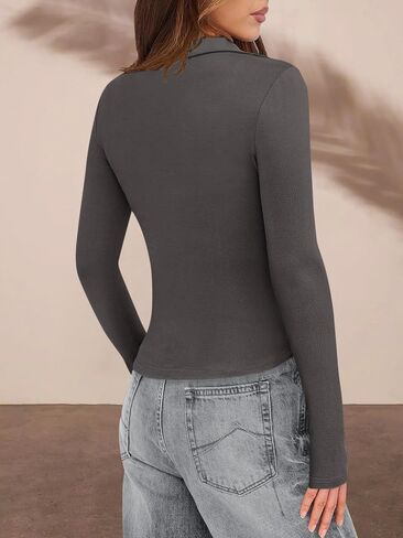 Prettygarden Womens زر أسفل القمصان v الرقبة collared ruched slim fit قميص طويل الأكمام in Saudi Arabia
