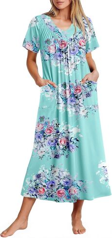 Ekouaer Long Nightgowns for Women Short Sleeve House Dress with Pockets Full Length Loungewear S-3XL in Saudi Arabia