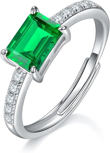 حلقة الزمرد ، 5 × 7 مم (0.75CT) حلقة المولد الكولومبية في 925 الفضة الإسترليني ، لحفل الزفاف/المشاركة/عيد الحب/الذكرى ، تصميم مفتوح قابل للتعديل ، أناقة دائمة الخضرة in Kuwait