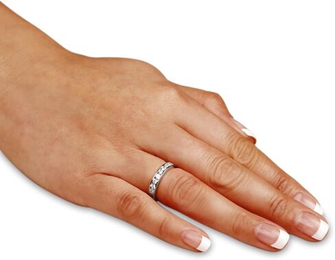 صلبة 14K الذهب الأبيض 3.5 ملم جولة قطع ثمانية الحجر الخاتم حلقة الزفاف فرقة الزفاف CZ مكعب Zirconia 3/4 CTTW. in Saudi Arabia