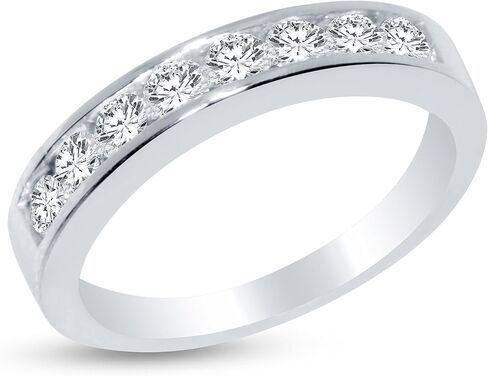 صلبة 14K الذهب الأبيض 3.5 ملم جولة قطع ثمانية الحجر الخاتم حلقة الزفاف فرقة الزفاف CZ مكعب Zirconia 3/4 CTTW. in Saudi Arabia