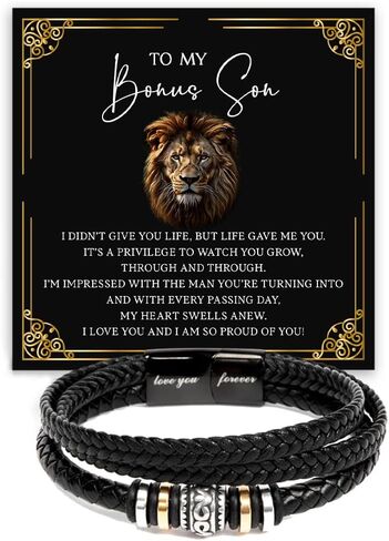 To My Bonus Son Bracelet From Parent With Heartfelt Message & Elegant Box, StepSon Gifts From Stepdad Stepmom, Gifts For Bonus Son On Graduation, Birthday, Wedding, Christmas & More in Saudi Arabia