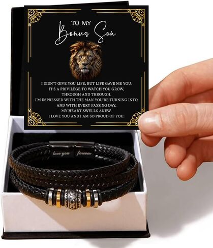 To My Bonus Son Bracelet From Parent With Heartfelt Message & Elegant Box, StepSon Gifts From Stepdad Stepmom, Gifts For Bonus Son On Graduation, Birthday, Wedding, Christmas & More in Saudi Arabia