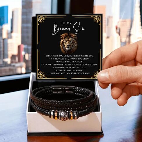 To My Bonus Son Bracelet From Parent With Heartfelt Message & Elegant Box, StepSon Gifts From Stepdad Stepmom, Gifts For Bonus Son On Graduation, Birthday, Wedding, Christmas & More in Saudi Arabia