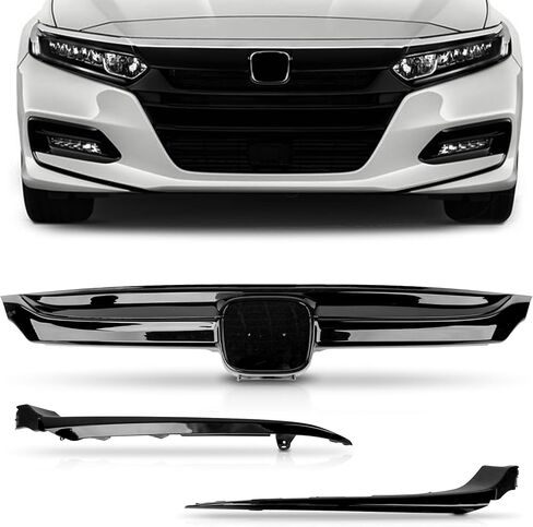 PartsFlow Front Bumper Grille Upper Grill With Trim Glossy Black Sport Style For 2018 2019 2020 Honda Accord in Saudi Arabia