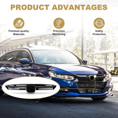 PartsFlow Front Bumper Grille Upper Grill With Trim Glossy Black Sport Style For 2018 2019 2020 Honda Accord in Saudi Arabia