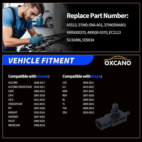Fuel Tank Pressure Sensor Compatible with Honda CR-V CRV Civic Accord Pilot Odyssey Fit Ridgeline Insight Acura CSX MDX RDX RL TSX ILX TL ZDX 2010 2011 2012 2013 Replace# AS513, 37940-SNA-A01 in Saudi Arabia