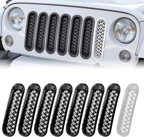 8PCS Grill Mesh Inserts Compatible with 2007-2018 Jeep JK Wrangler & Unlimited Wrangler Accessories, Front Grill Cover, Car Grill Mesh (7PCS Matte Black + 1PCS White) in Saudi Arabia