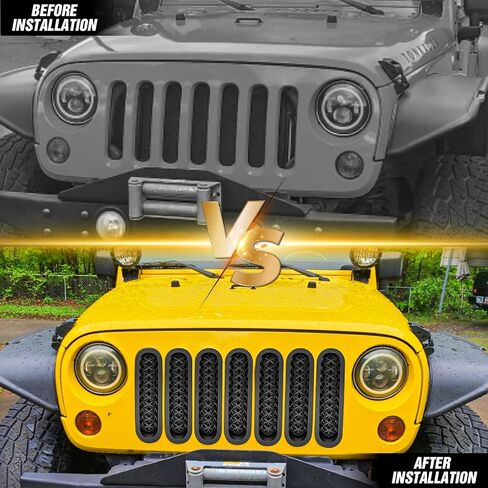 8PCS Grill Mesh Inserts Compatible with 2007-2018 Jeep JK Wrangler & Unlimited Wrangler Accessories, Front Grill Cover, Car Grill Mesh (7PCS Matte Black + 1PCS White) in Saudi Arabia