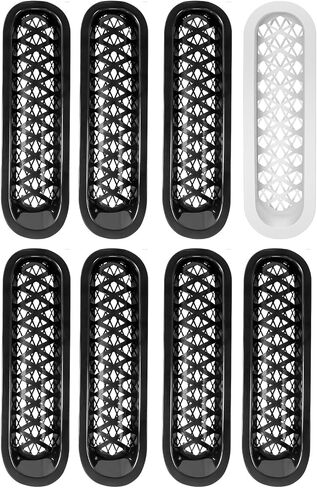 8PCS Grill Mesh Inserts Compatible with 2007-2018 Jeep JK Wrangler & Unlimited Wrangler Accessories, Front Grill Cover, Car Grill Mesh (7PCS Matte Black + 1PCS White) in Saudi Arabia