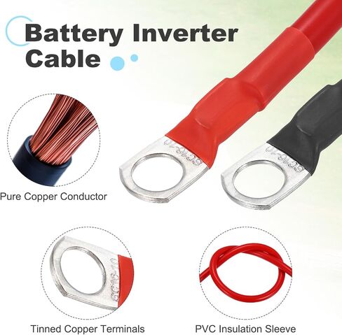 MECCANIXITY 2PCS 6AWG Gauge Battery Cable Wire 1ft Length 3/8" Diameter Positive and Negative Copper Alternator Connector Extender with SC Terminals for Car RV Golf Cart Marine, Red Black in Saudi Arabia