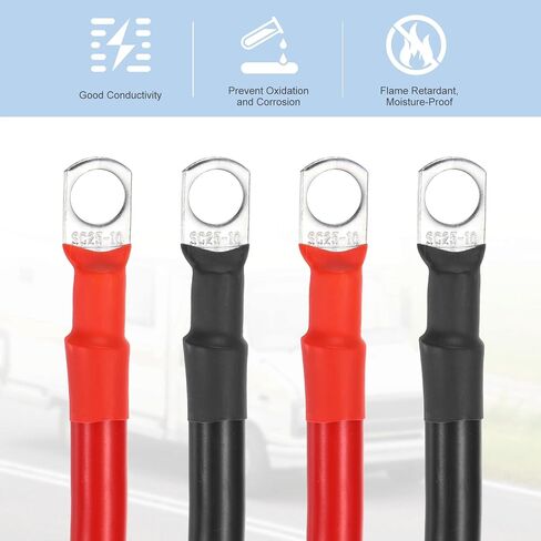 MECCANIXITY 2PCS 6AWG Gauge Battery Cable Wire 1ft Length 3/8" Diameter Positive and Negative Copper Alternator Connector Extender with SC Terminals for Car RV Golf Cart Marine, Red Black in Saudi Arabia