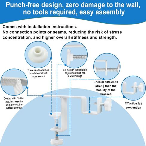 Inside Integrated Blind Curtain Rod Bracket Set, 0.8-2.3 Inch Wide Track, Drill-Free Installation& Tool-Free, Includes Guide and Magnetic Curtain Buckle White 2pcs(US Patent Application) in Kuwait