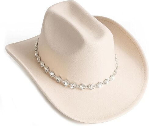 White Cowgirl Hats Pinched Wide Brim Cowboy Hat for Women in Kuwait