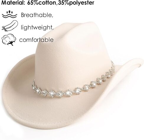White Cowgirl Hats Pinched Wide Brim Cowboy Hat for Women in Kuwait