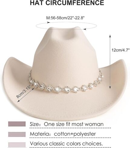 White Cowgirl Hats Pinched Wide Brim Cowboy Hat for Women in Kuwait
