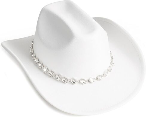 White Cowgirl Hats Pinched Wide Brim Cowboy Hat for Women in Kuwait