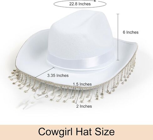 Rhinestone Tassel Cowgirl Hat, Western Womens White Cowboy Hats Elegant Cow Girl Sun Hat Cowboy Accessories for Women in Saudi Arabia
