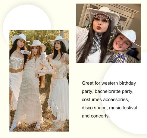 Rhinestone Tassel Cowgirl Hat, Western Womens White Cowboy Hats Elegant Cow Girl Sun Hat Cowboy Accessories for Women in Saudi Arabia