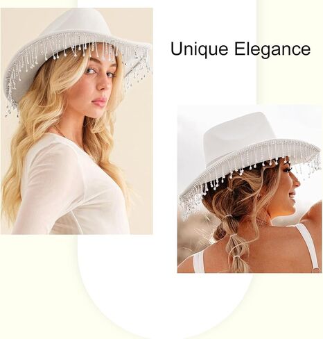 Rhinestone Tassel Cowgirl Hat, Western Womens White Cowboy Hats Elegant Cow Girl Sun Hat Cowboy Accessories for Women in Saudi Arabia