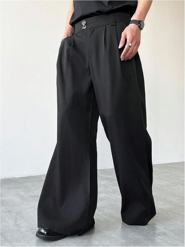 OYOANGLE Men's Wide Leg Suit Pants Pleated Business Casual Baggy Dress Trousers with Pockets in Saudi Arabia