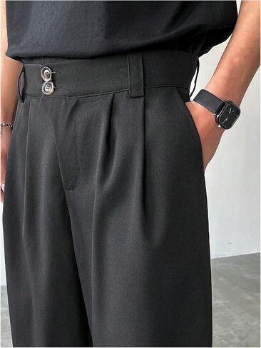 OYOANGLE Men's Wide Leg Suit Pants Pleated Business Casual Baggy Dress Trousers with Pockets in Saudi Arabia