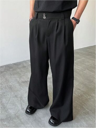 OYOANGLE Men's Wide Leg Suit Pants Pleated Business Casual Baggy Dress Trousers with Pockets in Saudi Arabia
