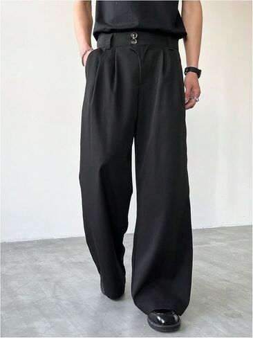 OYOANGLE Men's Wide Leg Suit Pants Pleated Business Casual Baggy Dress Trousers with Pockets in Saudi Arabia