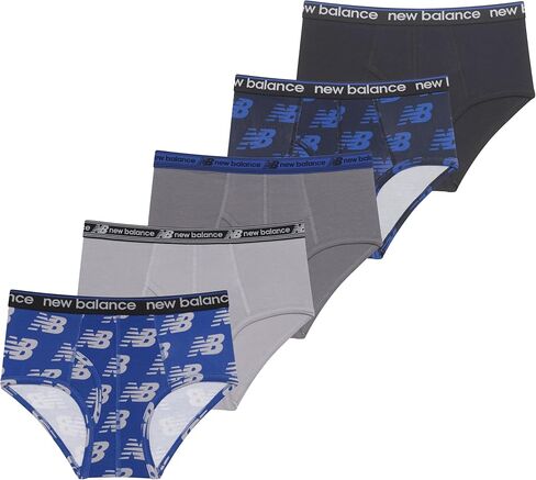 New Balance Boys' Non-Brushed Jersey Performance Wicking Cotton Brief Underwear (5 Pack), Team Royal/Raincloud/Black/Castlerock/Black, Small in Saudi Arabia