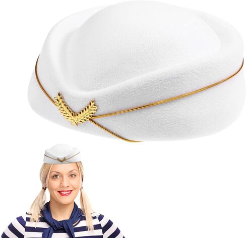 NUOBESTY Stewardess Hat, 18.5×8cm Flight Attendant Dress up Cosplay Cap Airline Stewardess Cap White Women Flight Attendant Hat for Parties, Masquerade, Halloween in Saudi Arabia