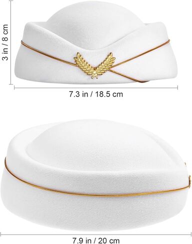 NUOBESTY Stewardess Hat, 18.5×8cm Flight Attendant Dress up Cosplay Cap Airline Stewardess Cap White Women Flight Attendant Hat for Parties, Masquerade, Halloween in Saudi Arabia