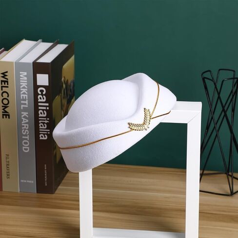 NUOBESTY Stewardess Hat, 18.5×8cm Flight Attendant Dress up Cosplay Cap Airline Stewardess Cap White Women Flight Attendant Hat for Parties, Masquerade, Halloween in Saudi Arabia