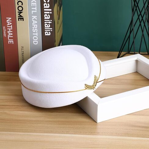 NUOBESTY Stewardess Hat, 18.5×8cm Flight Attendant Dress up Cosplay Cap Airline Stewardess Cap White Women Flight Attendant Hat for Parties, Masquerade, Halloween in Saudi Arabia