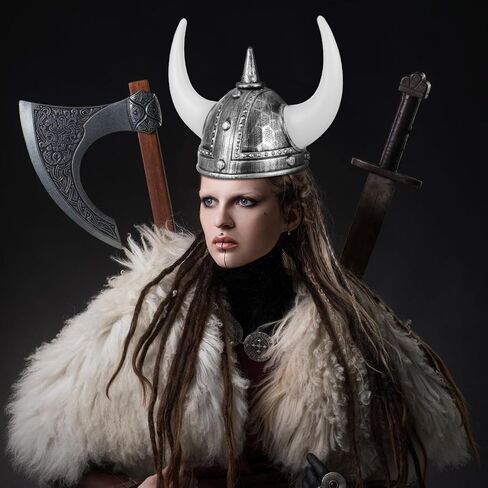 4pcs خوذة Viking مع قبعة القرن الوسطى لحفلات Cosplay Halloween Decorative Berserker Soldier Costum in Saudi Arabia