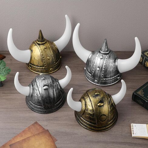 4pcs خوذة Viking مع قبعة القرن الوسطى لحفلات Cosplay Halloween Decorative Berserker Soldier Costum in Saudi Arabia