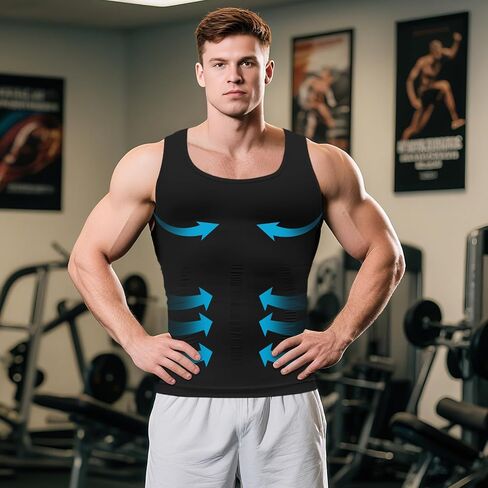 Mens Slimming Body Shaper Vest, Gynecomastia Compression Shirts, Tummy Control Undershirts Black in Saudi Arabia