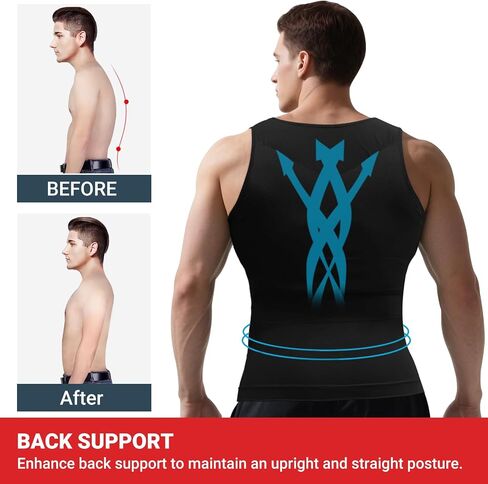 Mens Slimming Body Shaper Vest, Gynecomastia Compression Shirts, Tummy Control Undershirts Black in Saudi Arabia