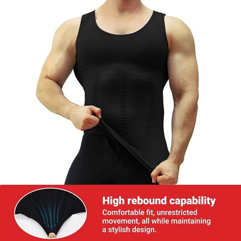 Mens Slimming Body Shaper Vest, Gynecomastia Compression Shirts, Tummy Control Undershirts Black in Saudi Arabia
