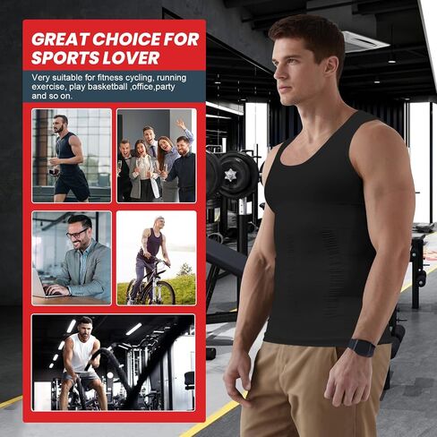 Mens Slimming Body Shaper Vest, Gynecomastia Compression Shirts, Tummy Control Undershirts Black in Saudi Arabia