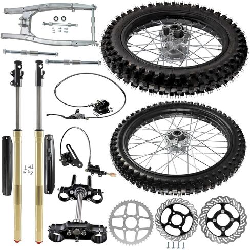 19 "16" عجلات 90/100-16 و 70/100-19 إطار الدراجة الأوساخ وتجميع الشوكات الجبهة الجبهة ، مجموعة مكابح القرص الكاملة ، للدراجة الترابية Motocross Taotao SSR Apollo على الطريق (مع ذراع الأرجوحة الخلفية) in Kuwait