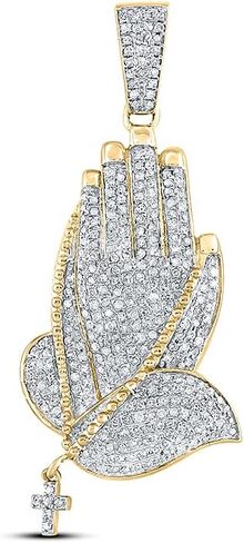 10kt Yellow Gold Mens Round Diamond Prayer Hands Charm Pendant 7/8 Cttw in Saudi Arabia