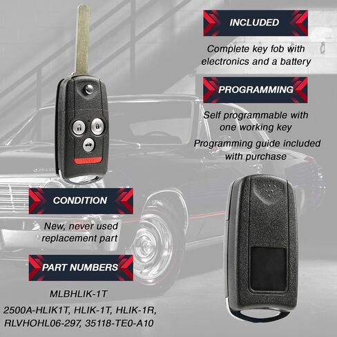 مفتاح Car Fob FOB بدون مفتاح الإدخال عن بُعد 2009-2014 ACURA TL TSX / 2010-2013 ACURA ZDX (MLBHLIK-1T ، 2500A-HLIK1T) 2-PACK in Saudi Arabia