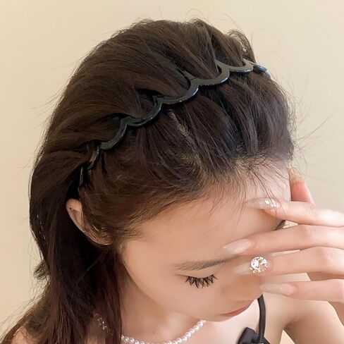 Wave Headbands Solid Color Toothed Non-slip Sports Hairband for Women Face Wash Hair Accessories,Black in Saudi Arabia