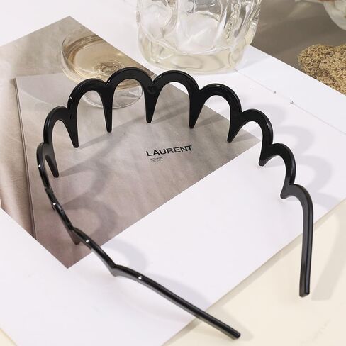 Wave Headbands Solid Color Toothed Non-slip Sports Hairband for Women Face Wash Hair Accessories,Black in Saudi Arabia