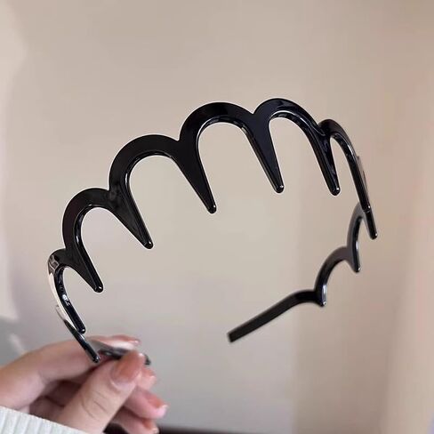Wave Headbands Solid Color Toothed Non-slip Sports Hairband for Women Face Wash Hair Accessories,Black in Saudi Arabia