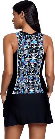Meufam Women Two Pieces Bathing Suits Print Padded Push Up Zipper Tankini Swimsuits with Skirt Bottom Tankini Set in Saudi Arabia