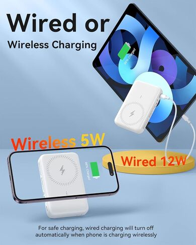 weetla 𝟮𝟬𝟮𝟯 𝗡𝗲𝘄 حزمة بطارية مغناطيسية 10000 مللي أمبير في الساعة، شاشة رقمية LED، بنك طاقة لاسلكي قابل للطي مع مسند، كابل USB-C، شاحن لاسلكي محمول، بنك طاقة لهاتف iPhone 14/13/12 03A (أسود) in Kuwait