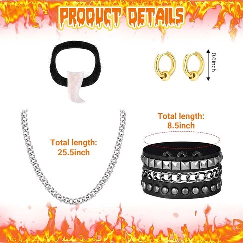 7 Pcs Short Blonde Cosplay Wig for Men with Glass Black Punk Bracelet Mustache Set for Halloween Dress Make up in Saudi Arabia