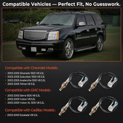 مجموعة من 4 أجهزة استشعار الأكسجين في اتجاه المصب O2 مستشعر متوافق مع 2003-2005 Chevy Silverado Stuburban Avalanche 1500 Tahoe ، GMC Yukon Yukon XL Sierra 1500 ، Cadillac Escalade 5.3L V8 استبدال 234-4668 in Kuwait